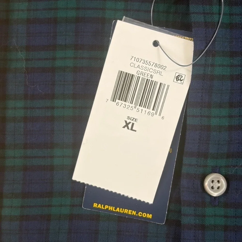 Polo Ralph Lauren Slim Fit Shirt in Green Navy Tartan Plain Men XL Pony NWT $138